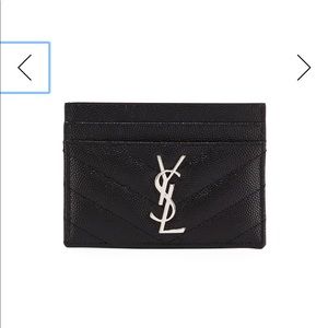 YSL 🦄 Monogramme Grain de Poudre Card Case Silver